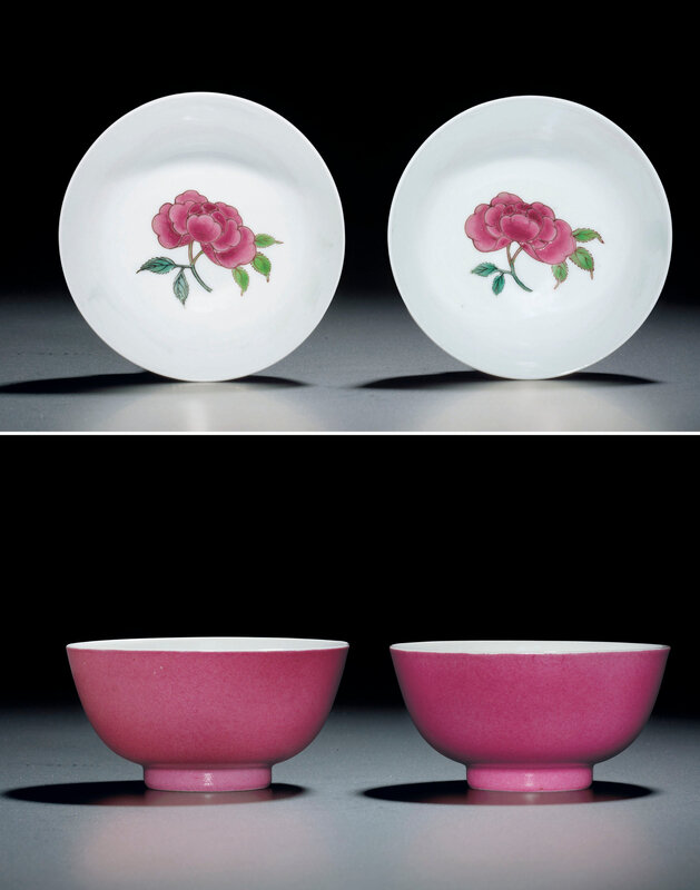 A fine and rare pair of famille rose pink-enamelled bowls, Yongzheng period (1723-1735) 