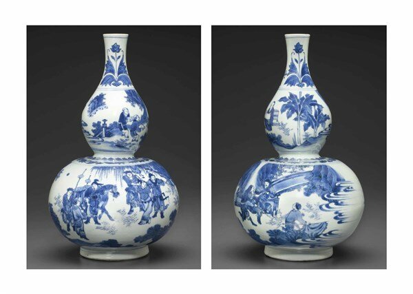 A blue and white double gourd-form vase, Transitional period, circa 1640-1650