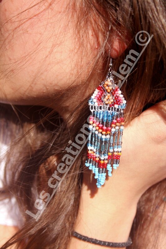 boucles d'oreilles pampilles-tissage-perles de rocaille style indien(2) tendance