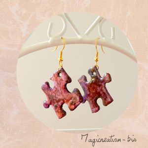 boucles d 'oreilles puzzle grenat