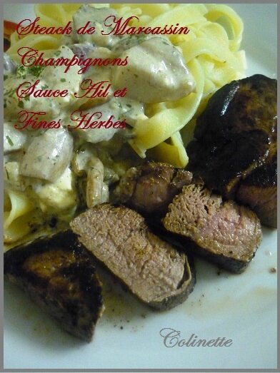 steack de marcassin ail et fines herbes et champignons 02