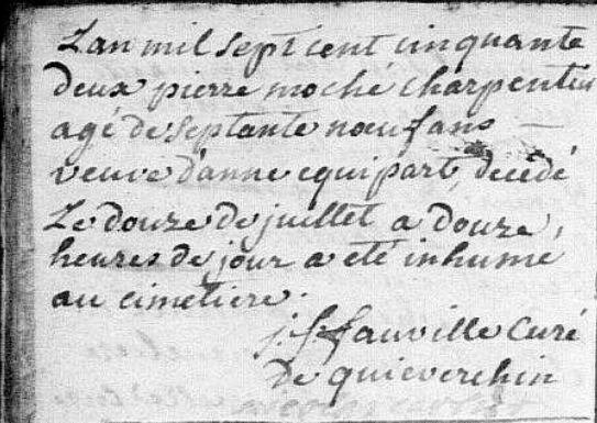 1752, Quievrechain, Deces, MOCHE, Pierre