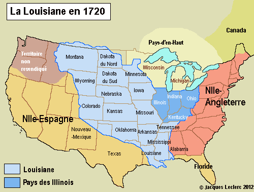 louisiane en 1720 avec pays des illinois