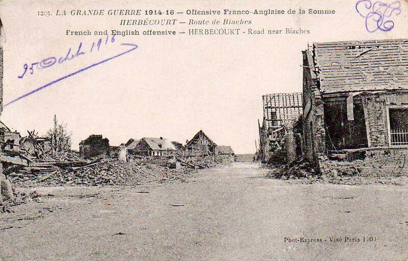 Herbécourt, route de Biaches, voyagé 25 oct 1916