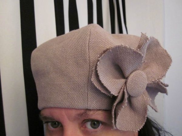 chapeau en lin rose buvard avec fleur (3)