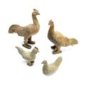 Four pottery models of <b>cockerels</b> and hens, Eastern Han Dynasty