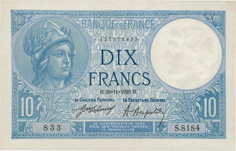 Billet 10 francs 1920