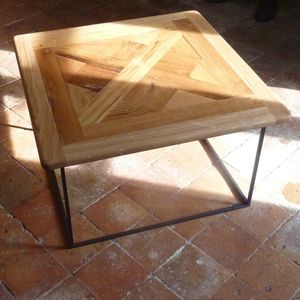 table basse parquet Versailles chêne ancien acier brut (1)