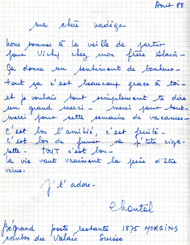 BEGRAND Chantal lettre aout 1988