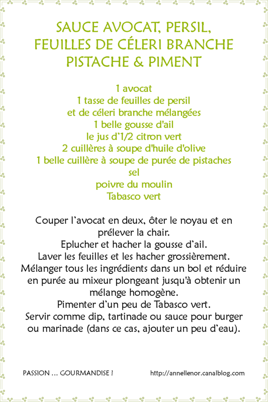 Sauce avocat, persil, céleri branche, pistache & piment_fiche