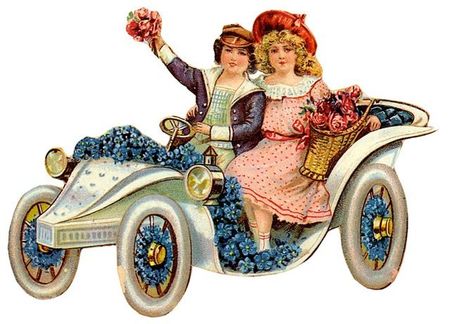 free-vintage-children-clip-art-little-boy-and-girl-in-antique-car-with-flowers