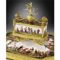 Rare encrier en bronze doré et porcelaine française décorée à Naples par <b>Raffaele</b> Giovine vers 1820-1825