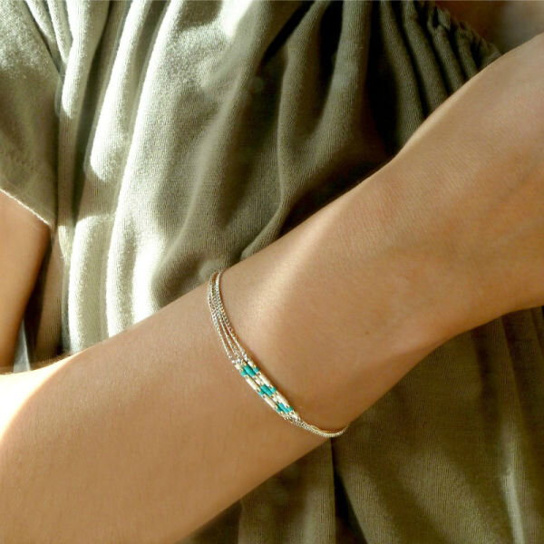 bracelet-turquoise-argent-multirang