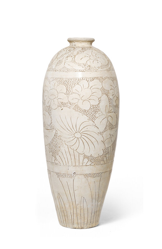 A carved white-glazed 'floral' meiping, Song Dynasty (AD 960-1279)