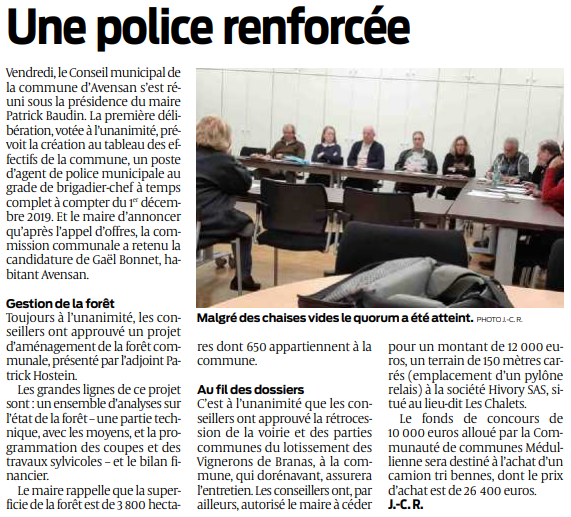 2019 11 19 SO Avensan Une police renforcée