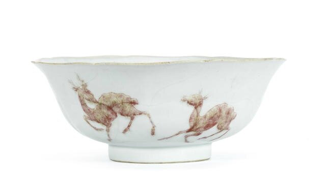 A copper-red petal-moulded bowl, Yongzheng period (1723-1735)