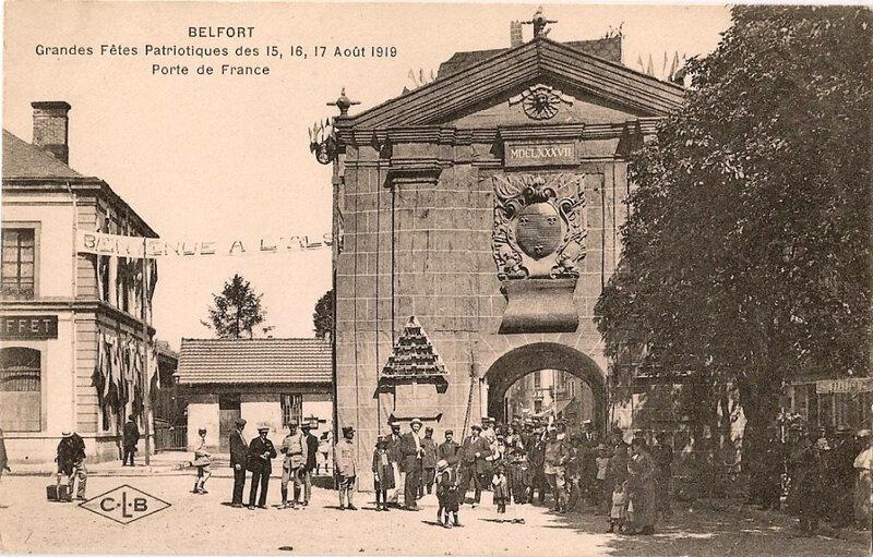 1919 08 15 Belfort CPA Fêtes patriotiques Porte de France