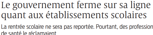 2021 12 28 SO Le gouvernement ferme sur sal igne quant aux établissements scolaires