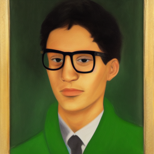Dessin par Ai d'un portrait de jeune homme à lunettes avec une veste verte