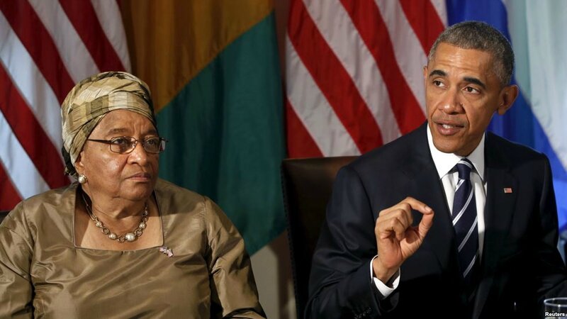 Ellen Johnson Sirleaf avec Barack Obama, Maison Blanche, Washington, DC, le 15 avril 2015. (REUTERS/Gary Cameron)