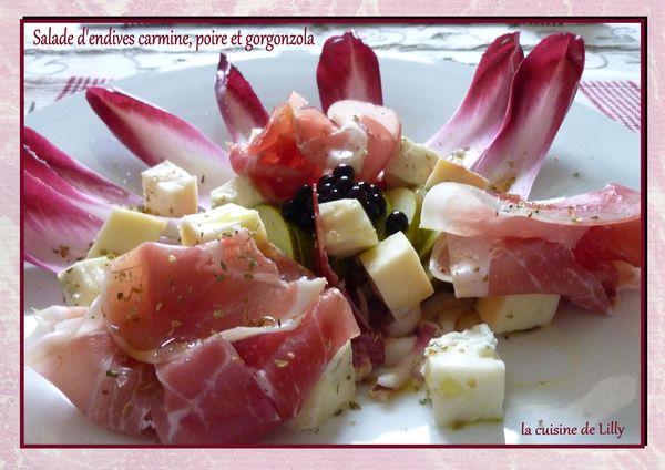 salade d'endives carmine, poire et gorgonzola