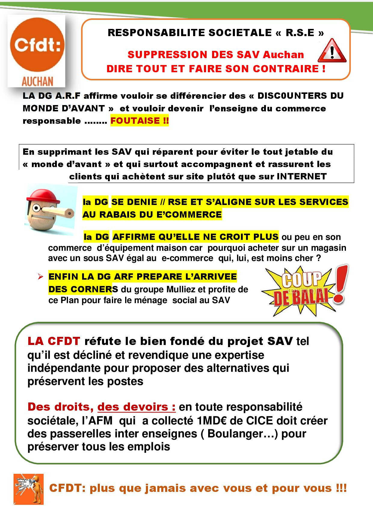SAV DIRE TOUT ET FAIRE SON CONTRAIRE ! La CFDT nationale Auchan vous informe