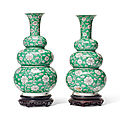 A pair of famille verte <b>triple</b>-<b>gourd</b> <b>vases</b>, Kangxi peiod (1662-1722)