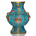 A cloisonné enamel 'lotus' <b>hu</b>-form vase, Late Ming dynasty