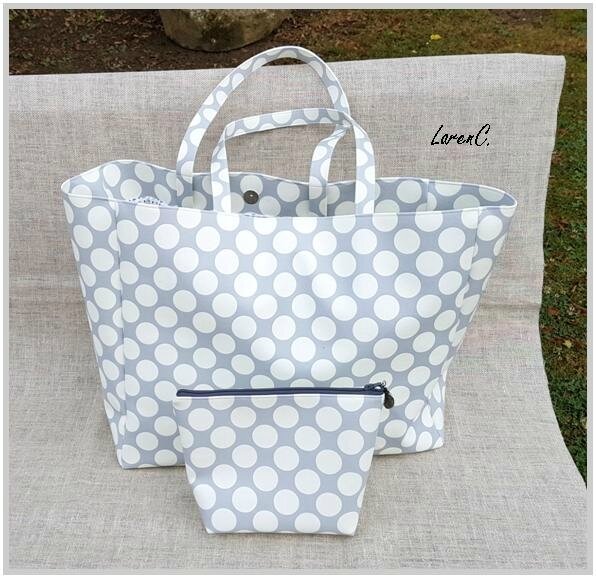 CABAS GRIS BLANC POIS + TROUSSE