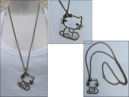 Pendentif Style Vintage Hello Kitty Métal Couleur Bronze