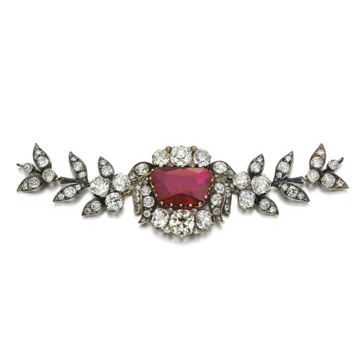 Fine ruby and diamond fragment of a jewel, assembled in 1921