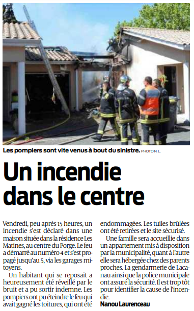 2019 06 03 SO Le Porge Un incendie dans le centre