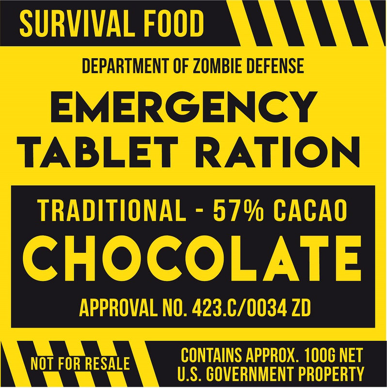 label zombie biohazard sample virus radioactive danger caution emergency ration chocolate