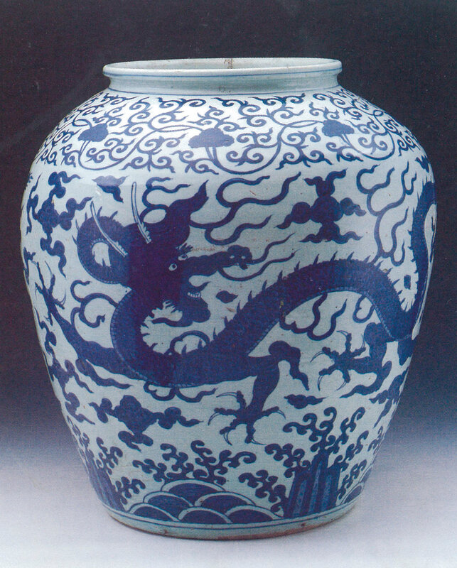 rare large blue and white 'dragon' jar, Wanli six-character mark within double circles and of the period (1573-1619)