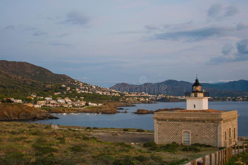 lighthouse-arenella-front-mediterranena-sea-early-morning-arenella-s-lighthouse-costa-brava-catalonia-spain-124061799