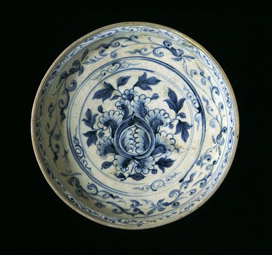 Dish with Peony Spray and Floral Scrolls, Vietnam, 1450-1550