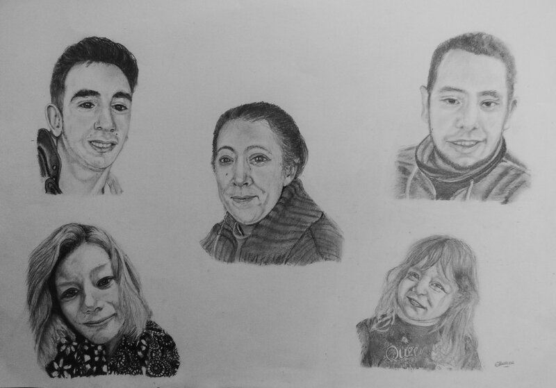 Famille Canipet, format 40 x 50 cm, graphite