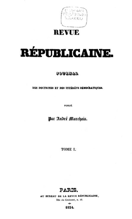 Revue républicaine tome I couv 1834