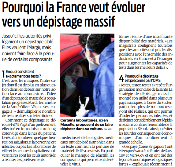 2020 03 26 SO Pourquoi la France veut évoluer vers un dépistage massif