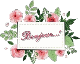 GIF Étiquette sur fond fleuri roses Bonjour