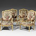 Important mobilier de salon en <b>bois</b> <b>redoré</b>. Les six fauteuils d'époque Louis XV