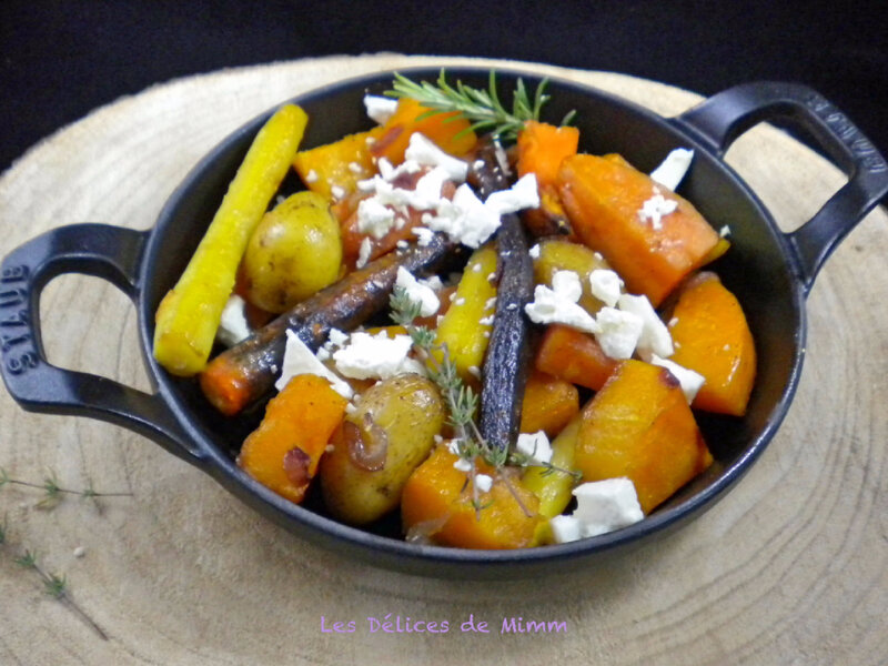 Légumes d’automne confits au four à la feta et au sirop d’érable