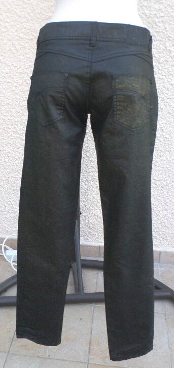 Pantalon Jeans Noir Marbré Doré Effet Enduit Jennyfer Taille 40