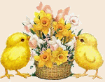 Gif Pâques poussins et fleurs 320 pixels