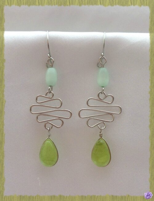 Boucles d'Oreilles Selenia Verre Murano Et Oeil de Chat Vert Argent d'Alpaca Artisanat du Pérou