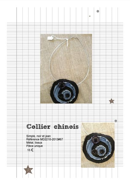 MD2210-2013#67 Collier chinois noir et jean simple