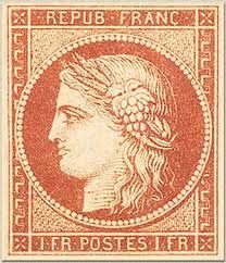 Timbre français 1 franc vermillon 1849
