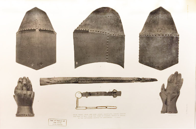 Helm, shield, gauntlets, and scabbard of Edward the Black Prince (1330-1376)
