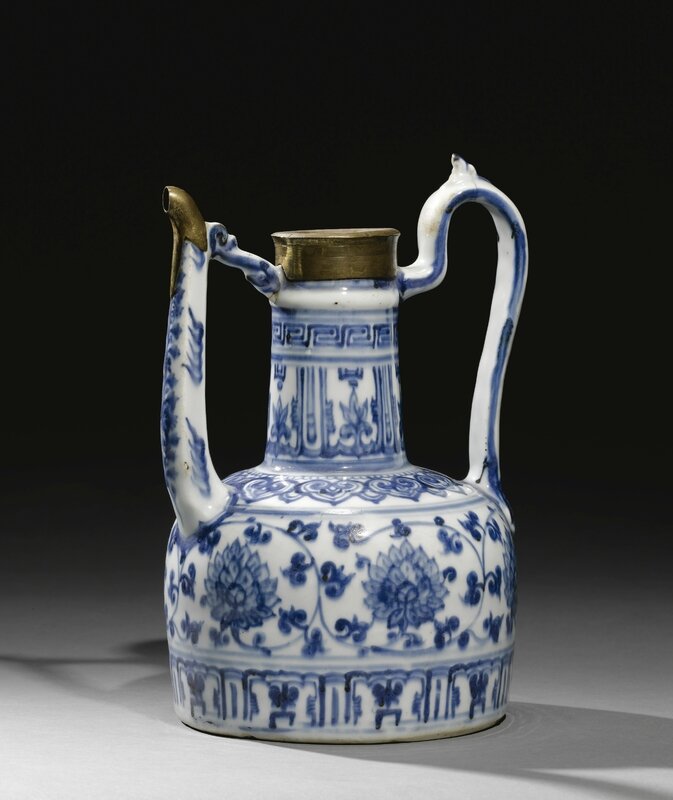 A Jiajing blue and white porcelain ewermade for the Islamic Market, China, Ming Dynasty, with Ottoman gilt mounts