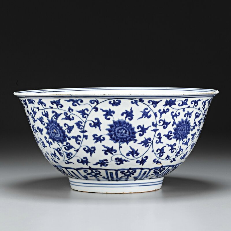 A large blue and white 'lotus' bowl, Jiajing mark and period (1522-1566)
